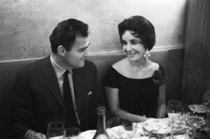 Elizabeth Taylor wearing the diamond heart pendant necklace with her late husband, Mike Todd.
