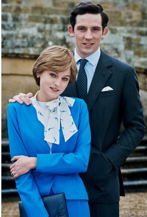 Left: The Engagement of HRH Prince Charles and Lady Diana Spencer, Right: The Crown (via InStyle)