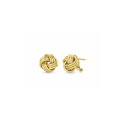 Love Knot Stud Earrings with Omega Back in 14K Yellow Gold.