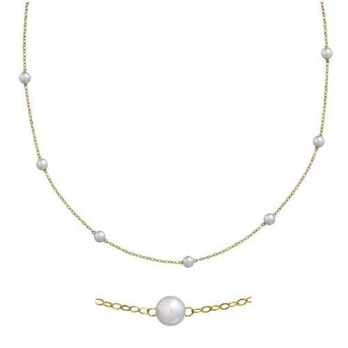 14K Yellow Gold 16 inch Cable Chain With Pearls.