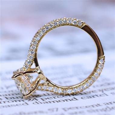 Micro Pave Diamond Engagement Ring Setting With Edge to Edge Pave in 18Kt Yellow Gold.