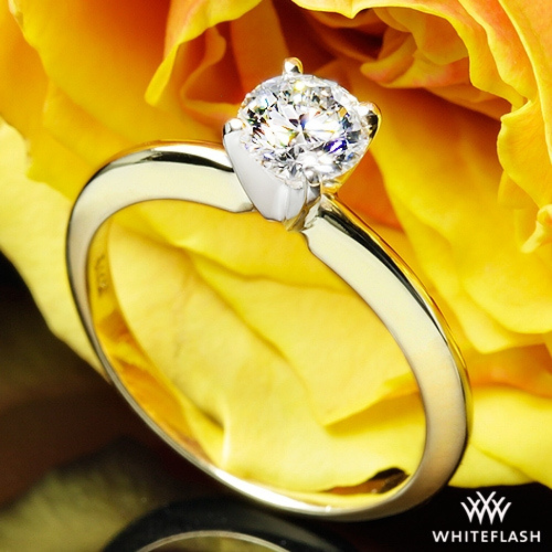 14k Yellow Gold Classic 4 Prong Solitaire Engagement Ring with White Gold Head at Whiteflash