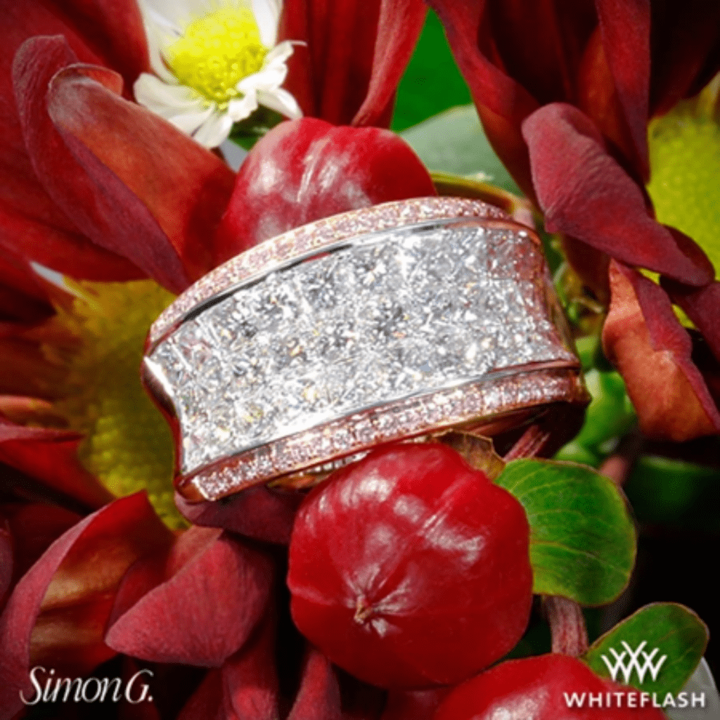 18k White Gold Simon G. Diamond Right Hand Ring with Rose Gold Accents at Whiteflash