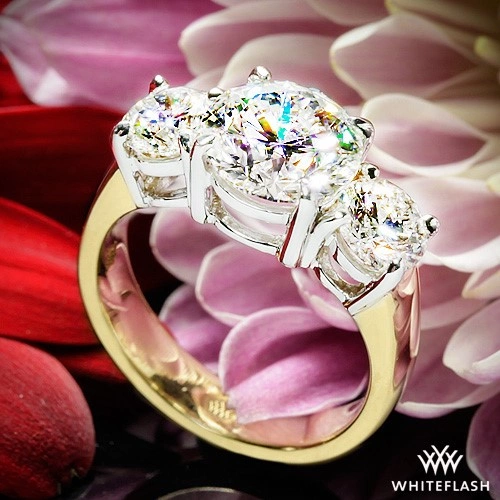 18k Yellow Gold 3 Stone Engagement Ring with White Gold Head (Setting Only) at Whiteflash