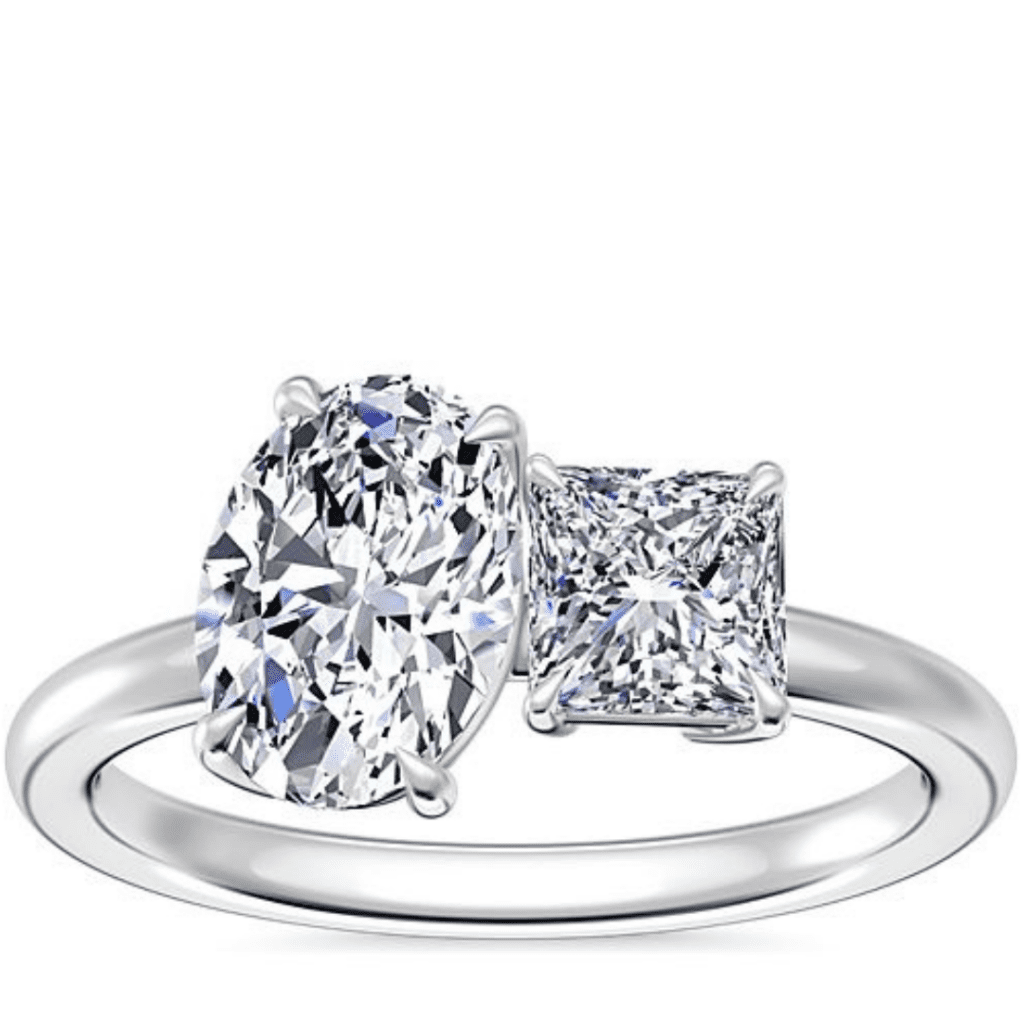 Two Stone Engagement Ring With Princess Cut Diamond In 18k White Gold (1/2 Ct. Tw.) at Blue Nile