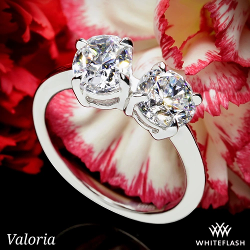 18k White Gold Valoria Oval Two Stone Solitaire Engagement Ring at Whiteflash