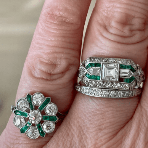 Diamond and emerald rings