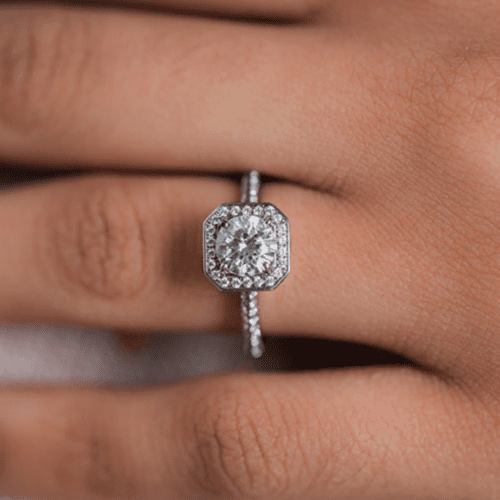 18K White Gold Octagon Halo Diamond Engagement Ring at James Allen