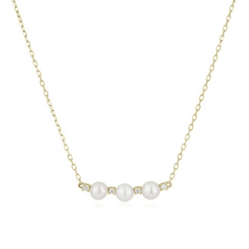 Triple Pearl Bar Necklace With Diamond Spacers In 14K Yellow Gold at Blue Nile