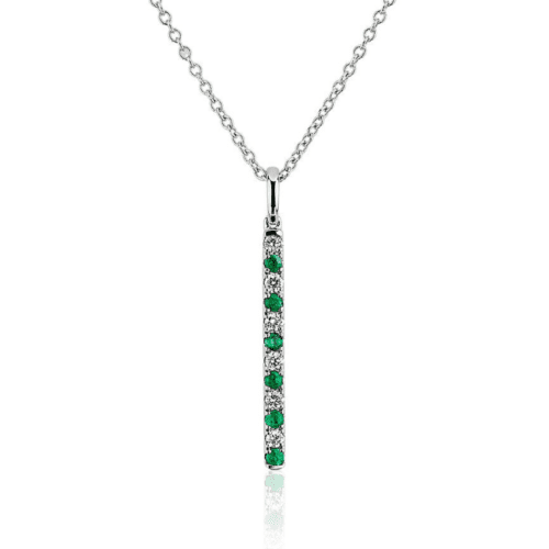 Riviera Pavé Alternating Emerald And Diamond Vertical Bar Pendant In 14K White Gold at Blue Nile