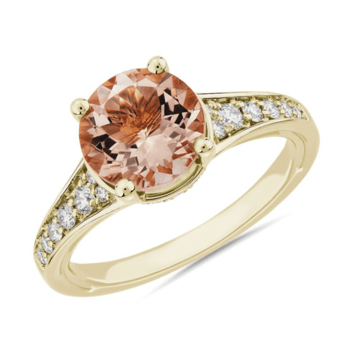 Morganite And Diamond Side Stone Ring In 14K Yellow Gold (8mm) at Blue Nile