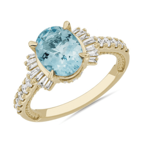 Oval Aquamarine And Diamond Ring In 14K Yellow Gold (9x7mm) at Blue Nile