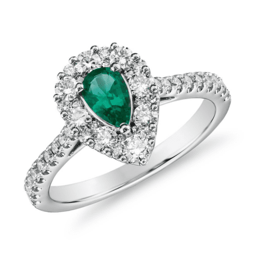 Pear Emerald Ring With Diamond Halo In 14k White Gold (6x4mm) at Blue Nile