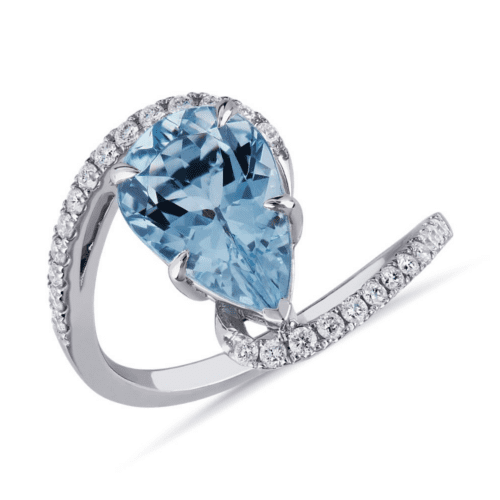 Pear Shaped Aquamarine And Diamond Twist Band In 14K White Gold (12x8mm) at Blue Nile