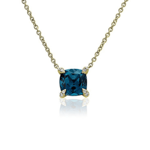 Cushion Cut London Blue Topaz And Diamond Accent Pendant In 14K Yellow Gold (7mm) at Blue Nile