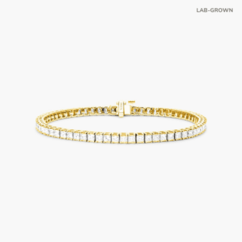 14K Yellow Gold Princess Cut Lab Created Diamond Tennis Bracelet