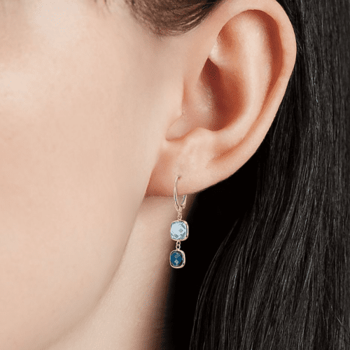 Blue Topaz Tonal Drop Leverback Earrings In 14K Yellow Gold