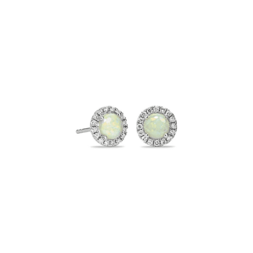 Opal And Micropavé Diamond Stud Earrings In 18K White Gold