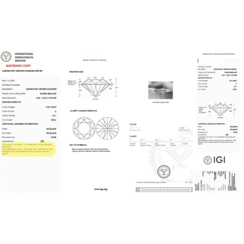 IGI As Grown Lab Diamond Certificate