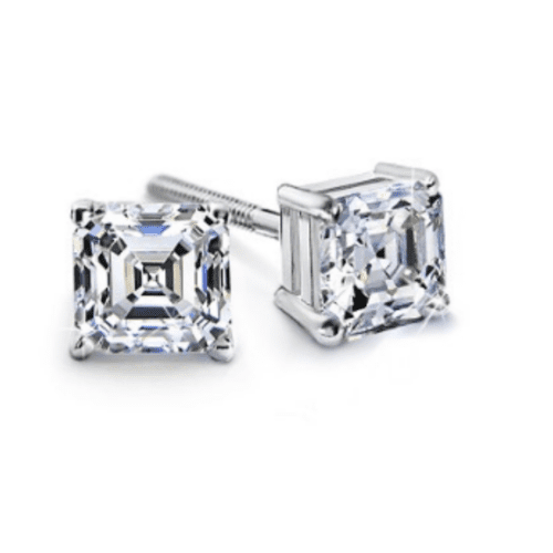 14K White Gold 1 ct.tw. Prong Set Asscher Diamond Stud Earrings