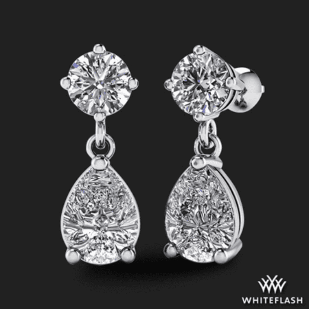 14k White Gold Round And Pear Tandem Diamond Earrings at Whiteflash