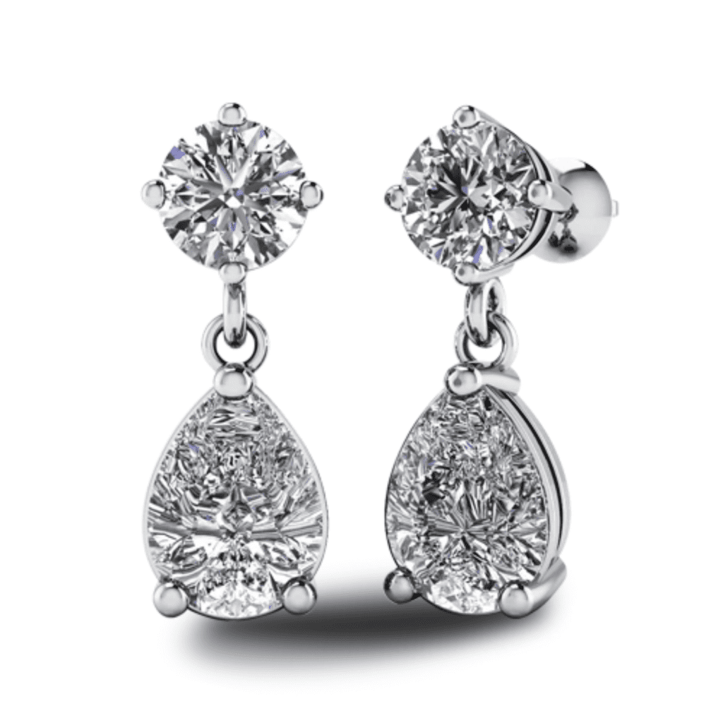 14k White Gold Round And Pear Tandem Diamond Earrings at Whiteflash