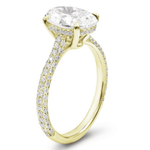 14K Yellow Gold Custom 3 Row Micro Pavé Basket Engagement Setting at Adiamor