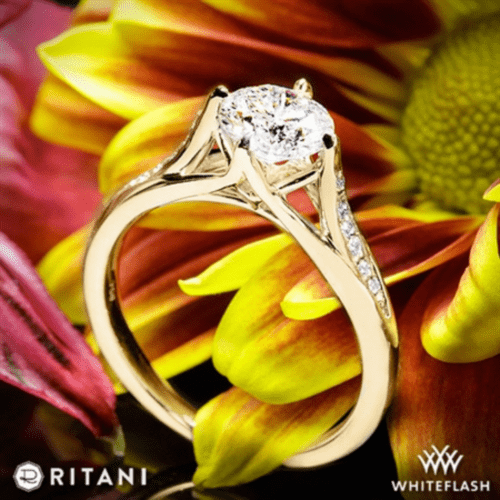 18k Yellow Gold Ritani Vintage Tulip Diamond Engagement Ring at Whiteflash