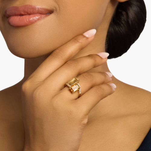 Emerald Cut Citrine and Diamond Two-Stone Ring in 14k Yellow Gold at Blue Nile