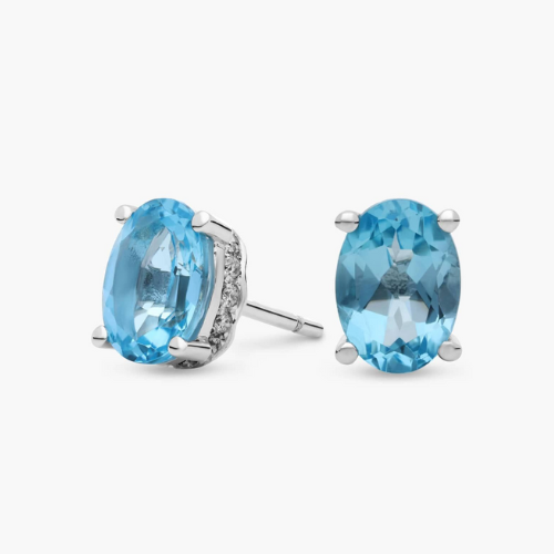 Oval Blue Topaz and Diamond Earrings in 14k White Gold at Blue Nile