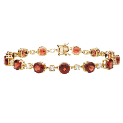 Garnet and White Sapphire Alternating Bracelet in 14K Yellow Gold