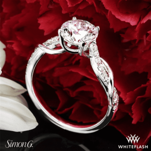 Platinum Simon G. MR2526 Fabled Crisscross Diamond Engagement Ring