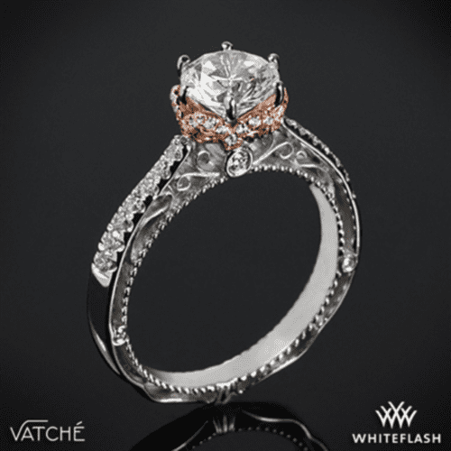 18K White Gold Verragio Venetian Lace Two Tone Diamond Engagement Ring with Rose Gold Halo at Whiteflash