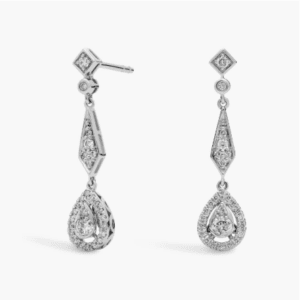 Diamond Vintage-Inspired Teardrop Earrings in 14k White Gold