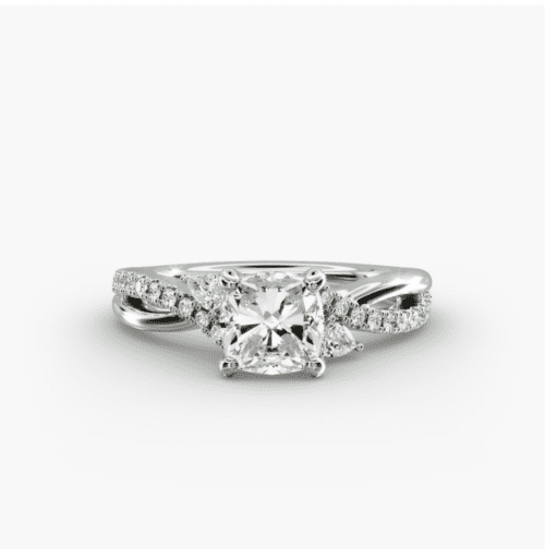 Romantic Diamond Floral Asymmetrical Twist Engagement Ring in 18k White Gold at Blue Nile