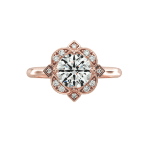 14K Rose Gold Art Deco Inspired Floral Halo Engagement Ring