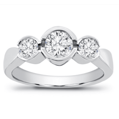 14K White Gold 3-Stone Bezel Set Engagement Setting at Adiamor