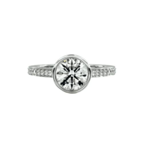 14K White Gold Bezel Set Pavé Diamond Engagement Ring