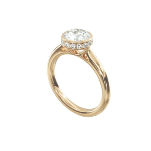 14K Yellow Gold Pavé Crown Bezel Engagement Ring