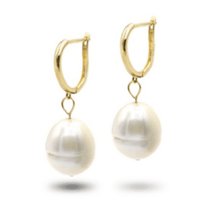 14K Yellow Gold Pearl Dangle Earrings at Adiamor