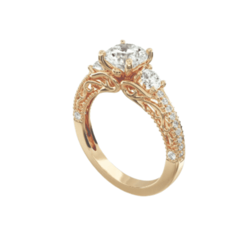 18K Yellow Gold Floral Scroll Engagement Ring