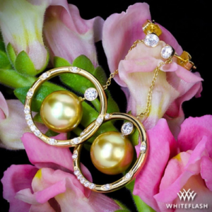 18k Yellow Gold Golden Pearl and Champagne Diamond Earrings at Whiteflash