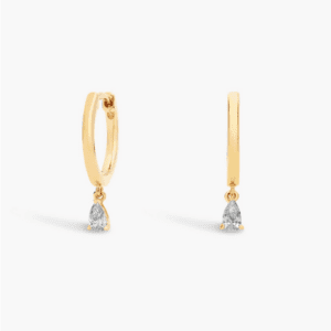 Diamond Pear Drop Huggie Hoop Earrings in 14k Yellow Gold at Blue Nile