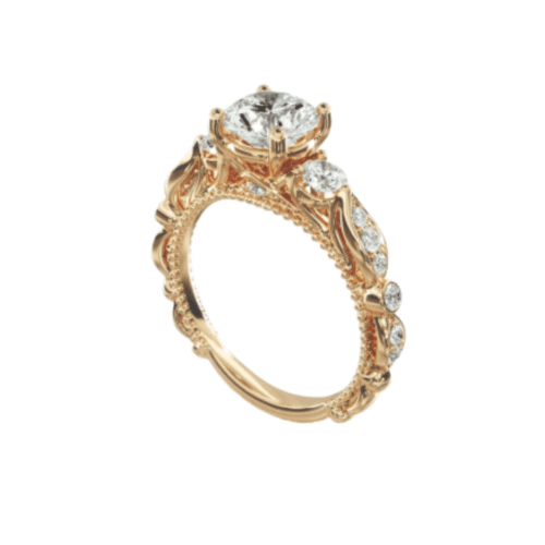 Floral Ellipse Diamond Cathedral Engagement Ring in 18k Yellow Gold