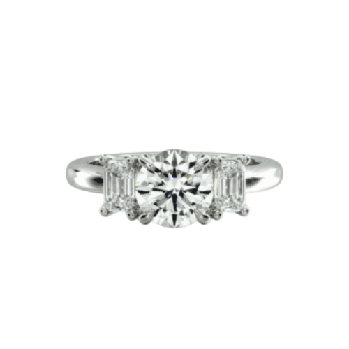 Three-Stone Emerald Cut Diamond Engagement Ring in 14K White Gold