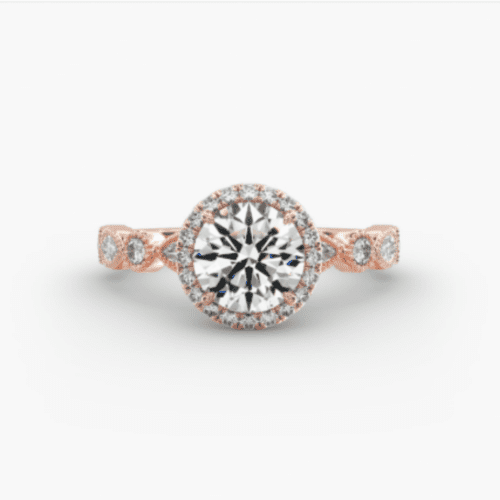 14K Rose Gold Marquise and Round Brilliant Diamond Halo Engagement Ring