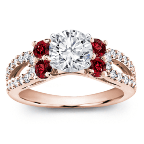 14K Rose Gold Ruby and Pavé Engagement Setting at Adiamor