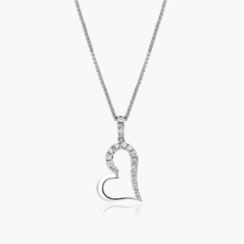 14K White Gold Heart Diamond Pendant