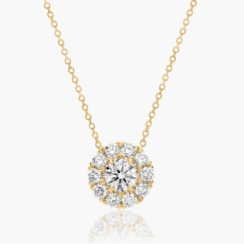 14K Yellow Gold Halo Diamond Pendant