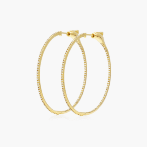 14K Yellow Gold Inside Out Lab-Grown Diamond Round Hoops, 1.50 Inch Diameter